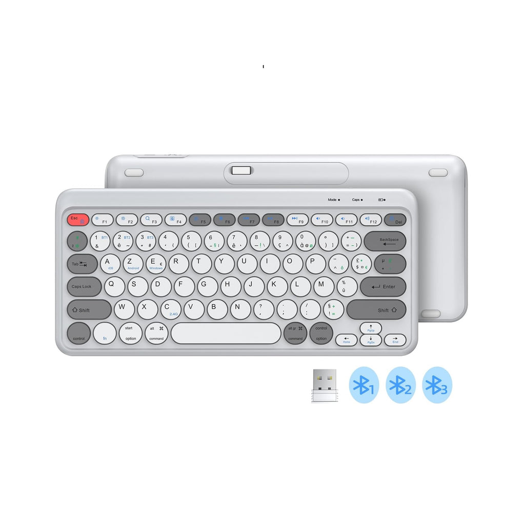 CLAVIER SANS FIL RECHARGEABLE AZERTY TECURS KB570 (BLANC)