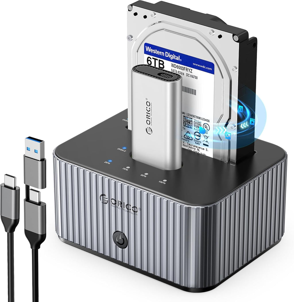 ORICO 10Gbps Station d'accueil pour Disque Dur SATA 2,5"/3,5" Pouces et M.2 NVMe SSD avec clonage Hors Ligne, avec Boîtier à Dissipateur Thermique en Aluminium (IT28E-C)