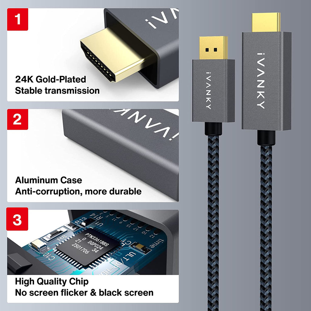 CABLE DISPLAYPORT MALE VERS HDMI MALE 1080@60 2M IVANKY