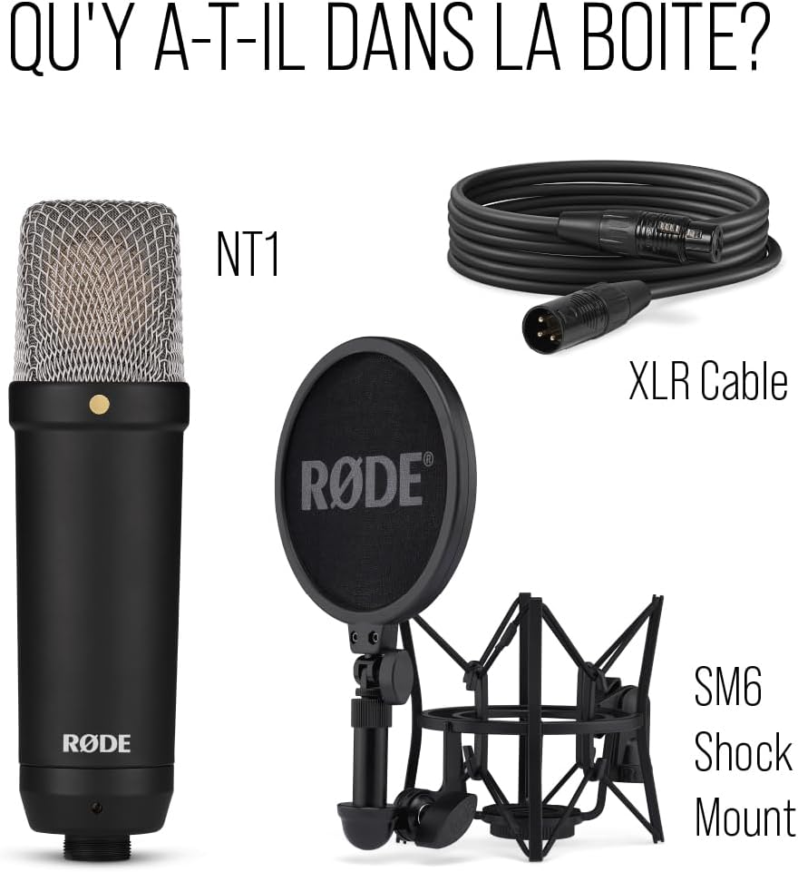 RØDE NT1 Signature Series Microphone à condensateur, Filtre Anti-Pop et câble XLR pour la Production Musicale et l'enregistrement Vocal