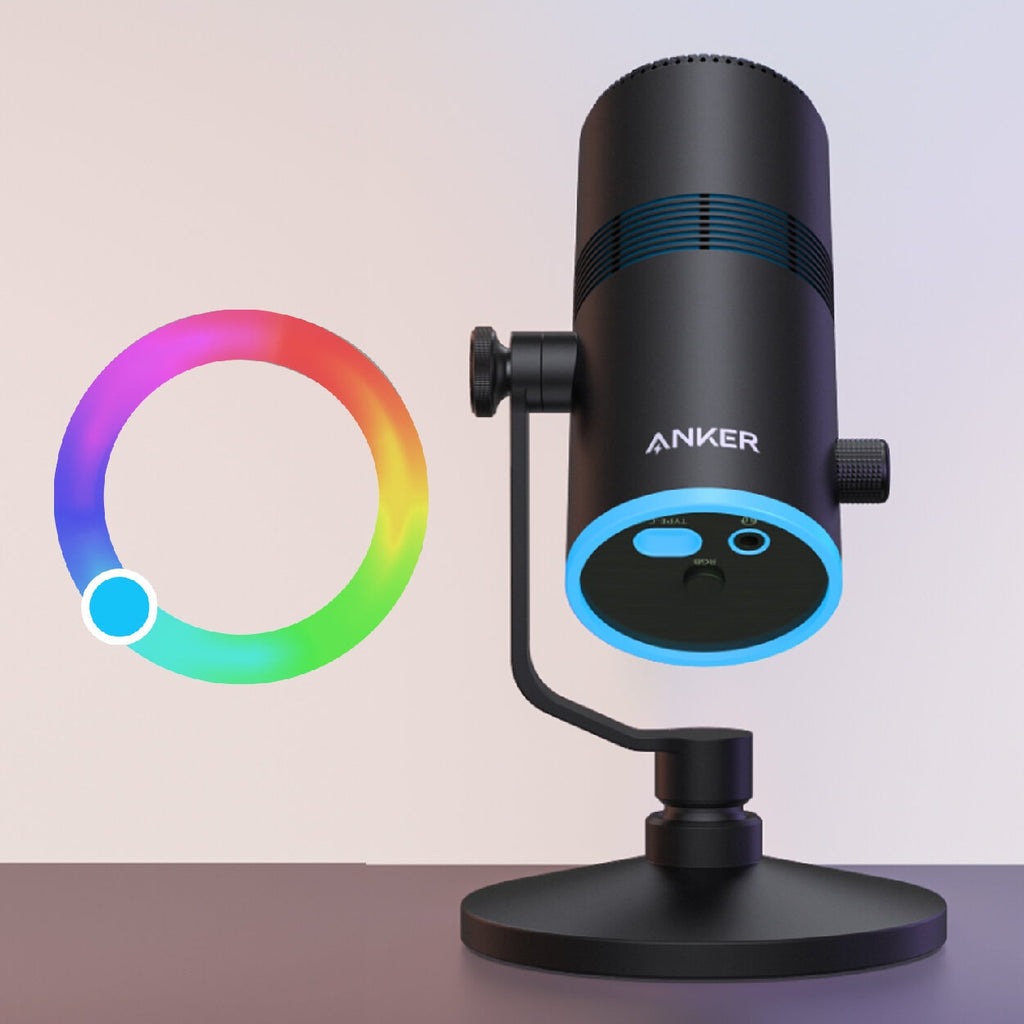 Anker PowerCast M300, Microphone USB pour PC/MAC Qualité Vocale en Streaming, Gaming, Twitch, Youtube, Sortie Casque, Contrôle du Gain et Mute, Compatible Plug-and-Play pour Appareils