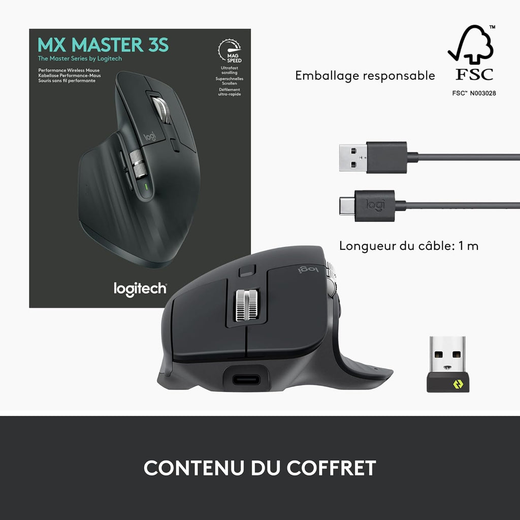 SOURIS SANS FIL HAUTE PERFORMANCE LOGITECH  MX MASTER 3S (NOIR)