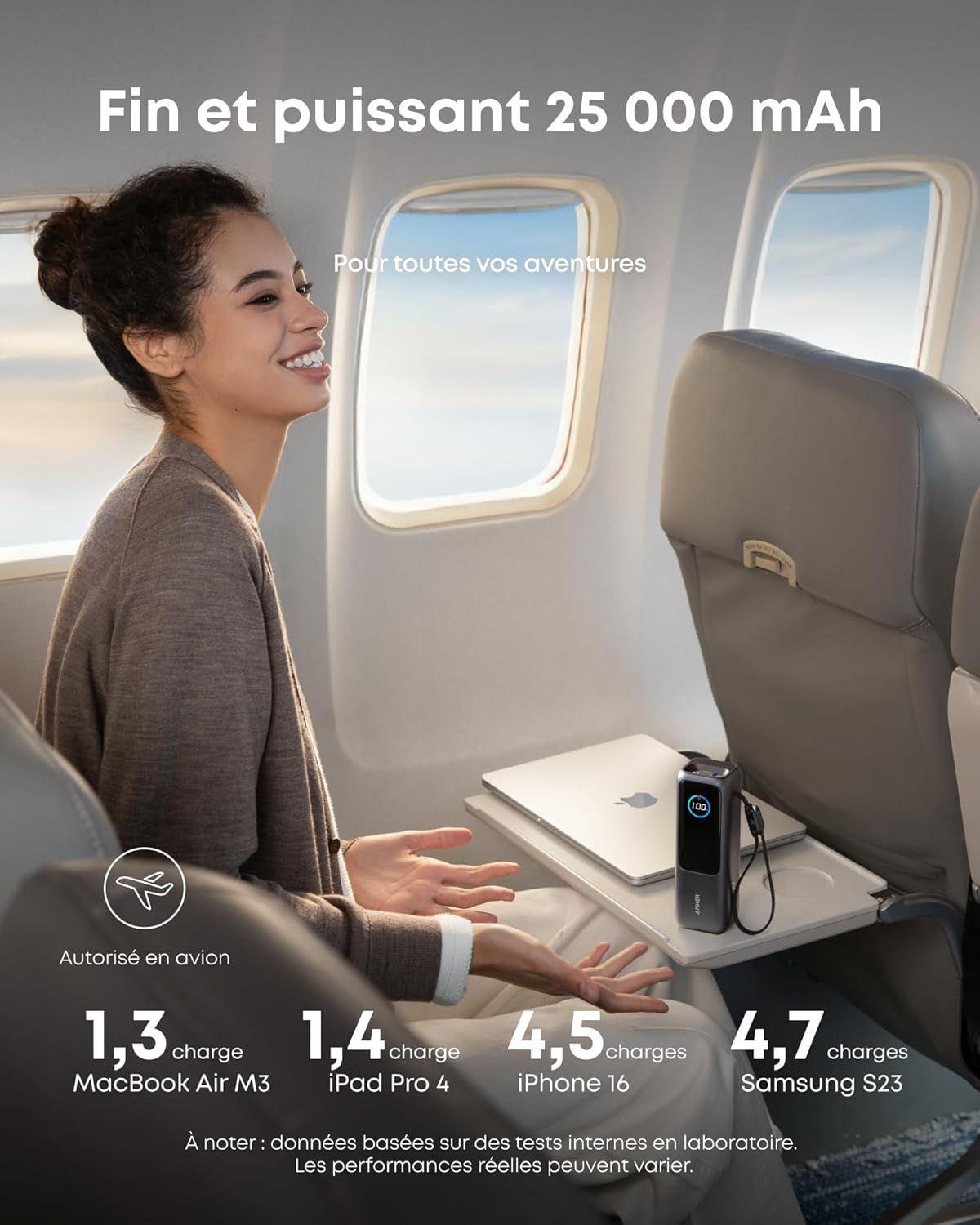 POWERBANK/BATTERIE EXTERNIE USB-C 165W 25.000MAH ANKER ZOLO (2 CABLES INTEGRES)