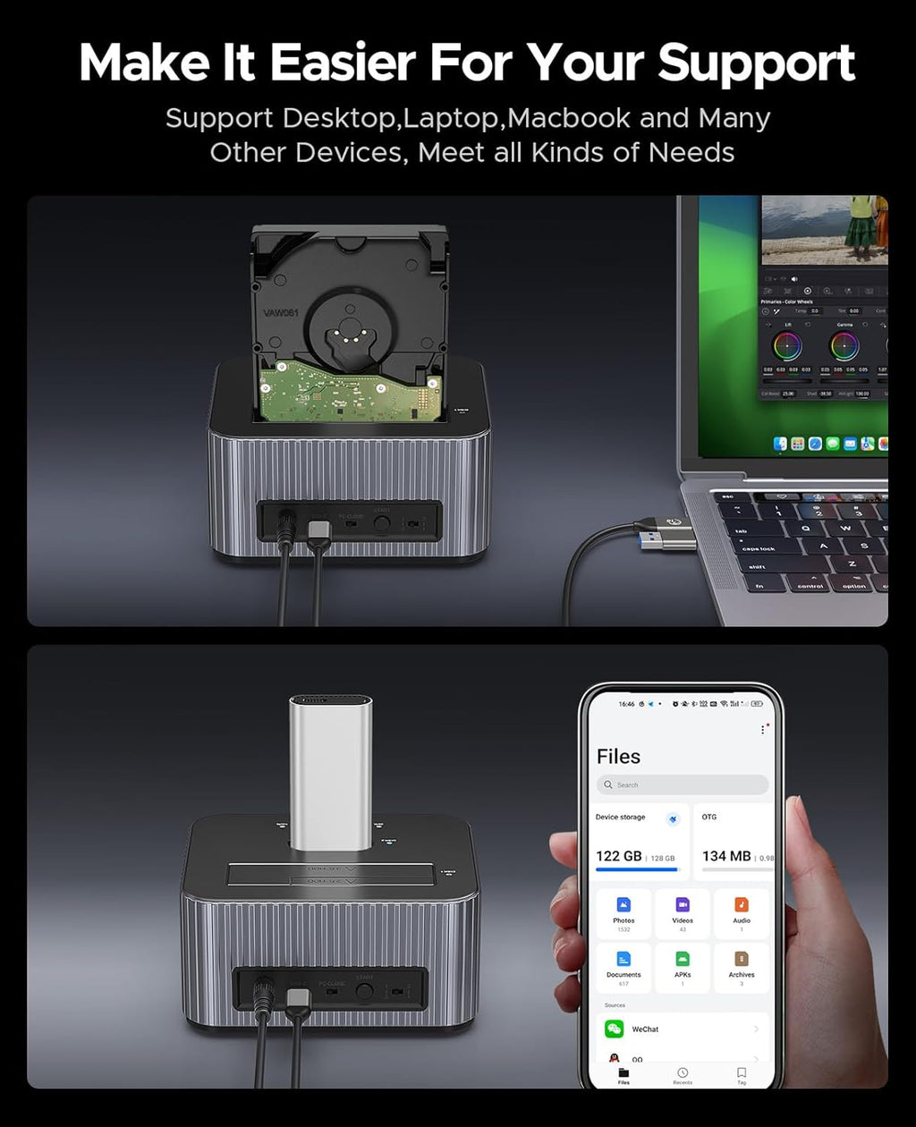 ORICO 10Gbps Station d'accueil pour Disque Dur SATA 2,5"/3,5" Pouces et M.2 NVMe SSD avec clonage Hors Ligne, avec Boîtier à Dissipateur Thermique en Aluminium (IT28E-C)