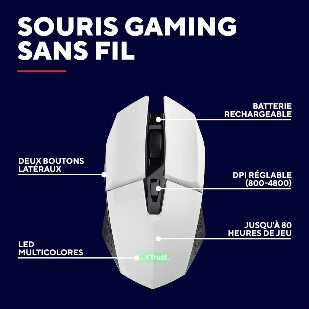 SOURIS FAMING SANS FIL RECHARGEABLE TRUST GXT 110 FELOX (BLANC)