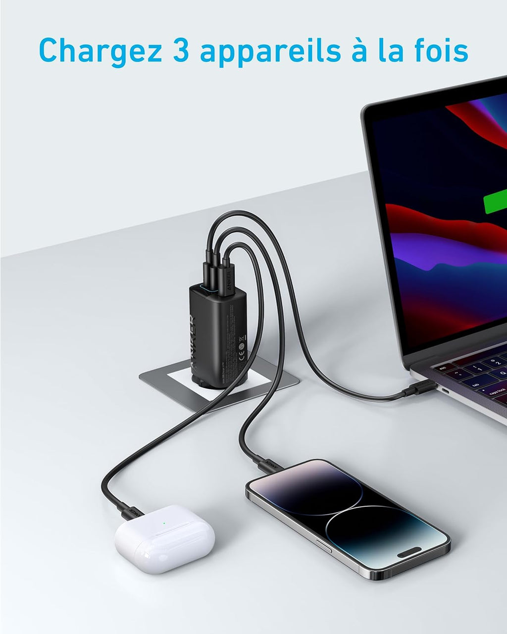 CHARGEUR RAPIDE USB-C 67W ANKER + CABLE USB-C 1.5M