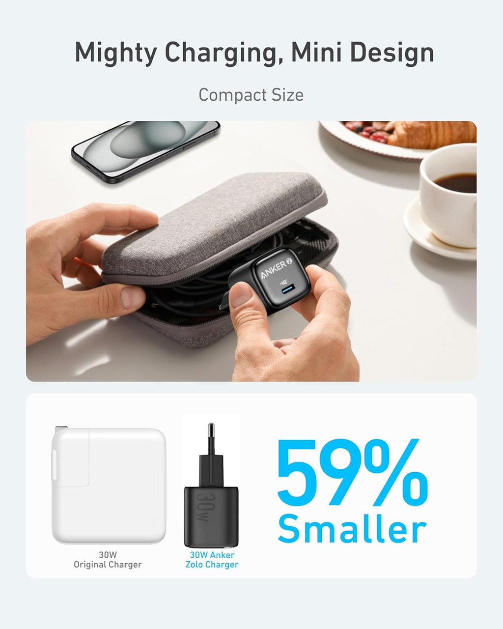 CHARGEUR RAPIDE USB-C 30W ANKER ZOLO + CABLE USB-C 0.9M