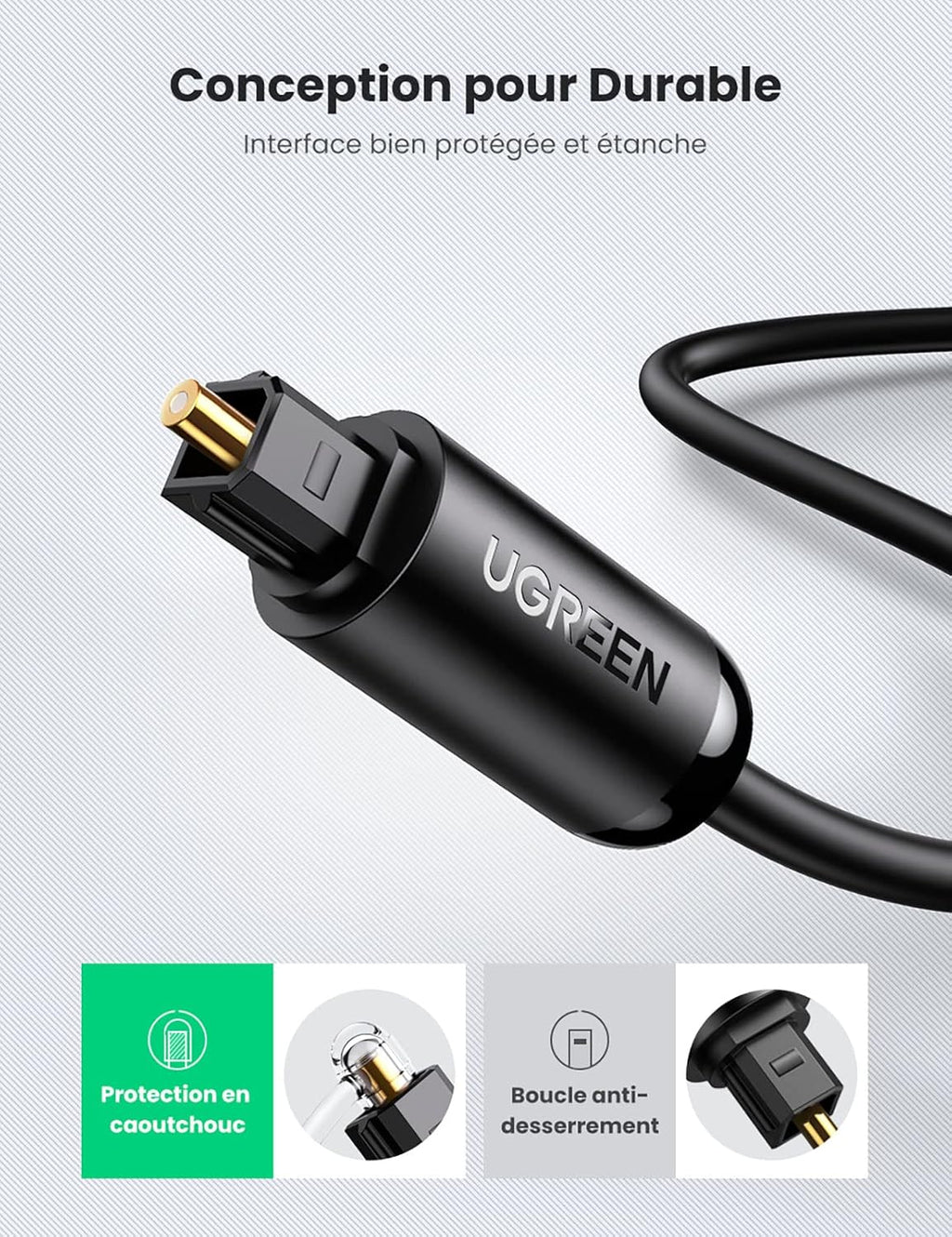 CABLE AUDIO OPTIQUE 3M POUR TV HOMECINEMA BARRE DE SON UGREEN