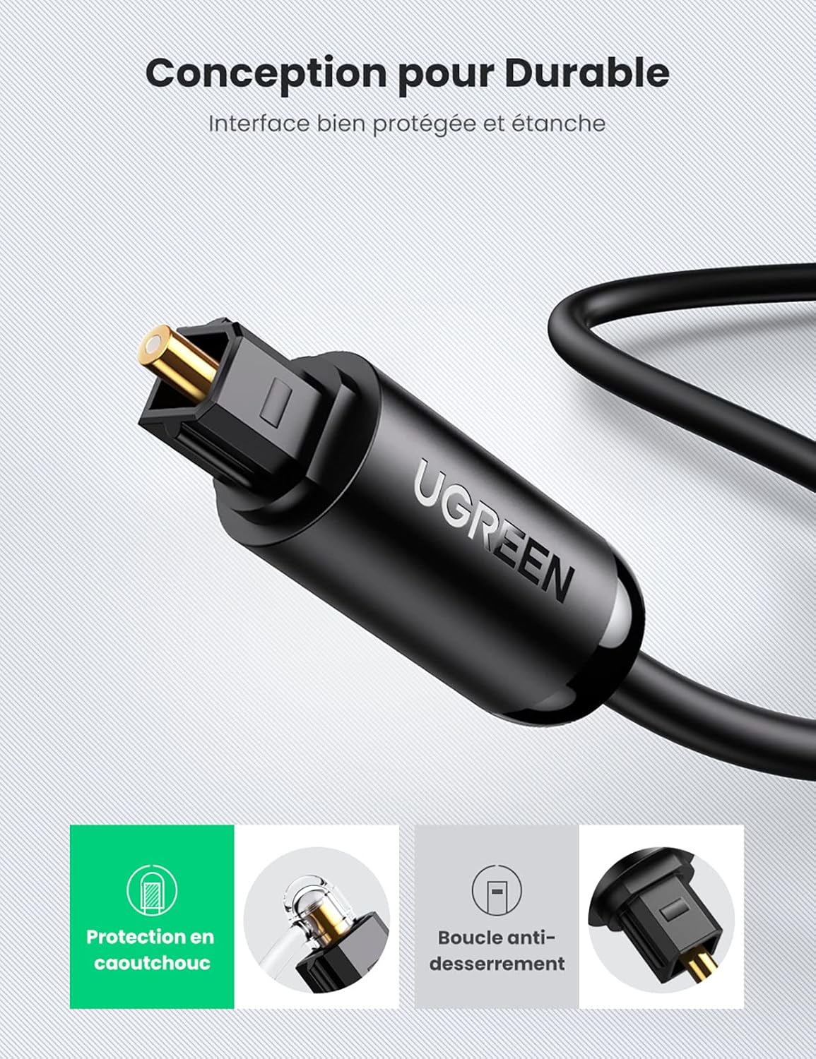 CABLE AUDIO OPTIQUE 3M POUR TV HOMECINEMA BARRE DE SON UGREEN
