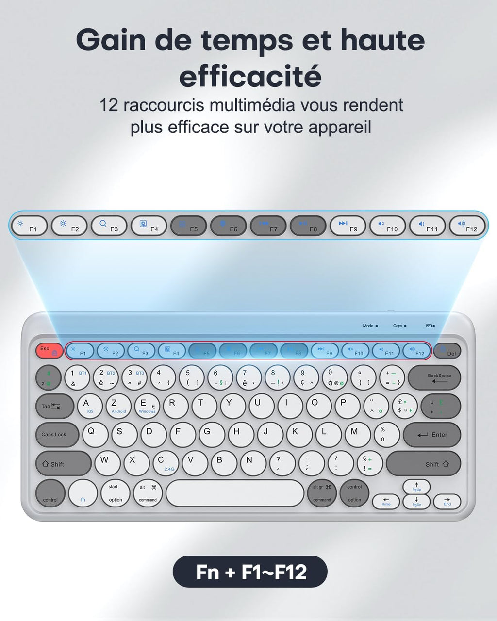 CLAVIER SANS FIL RECHARGEABLE AZERTY TECURS KB570 (BLANC)