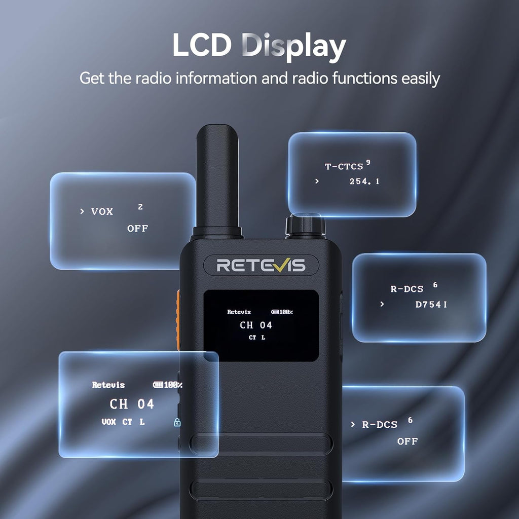 2x Talkies-walkies Professionnels Rechargeables ultra-mince PMR446 avec écran LCD