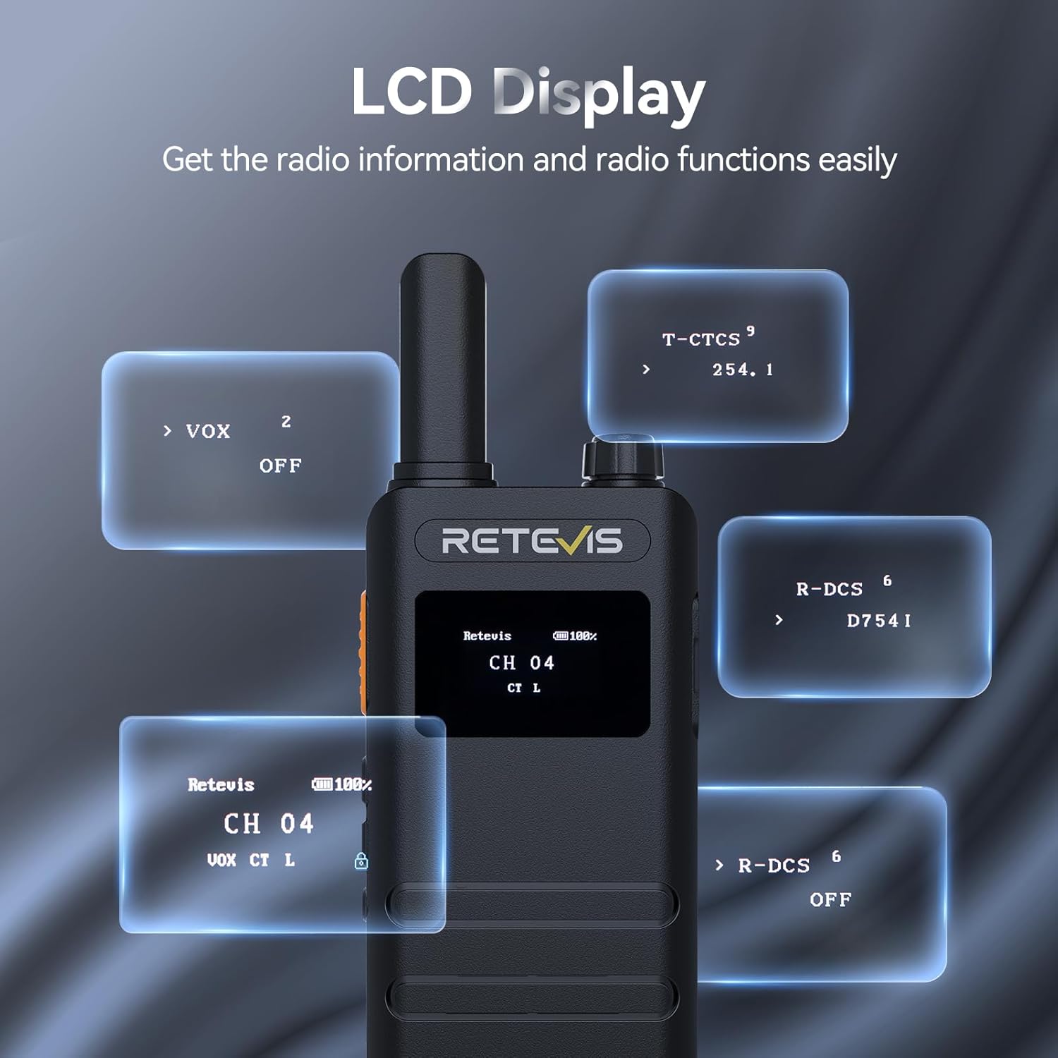 2x Talkies-walkies Professionnels Rechargeables ultra-mince PMR446 avec écran LCD