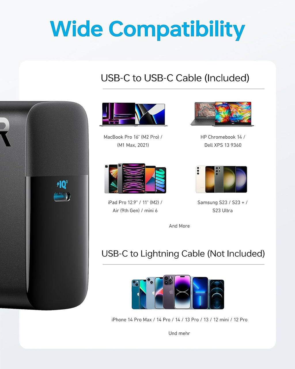 CHARGEUR RAPIDE USB-C 100W ANKER + CABLE USB-C 1.5M