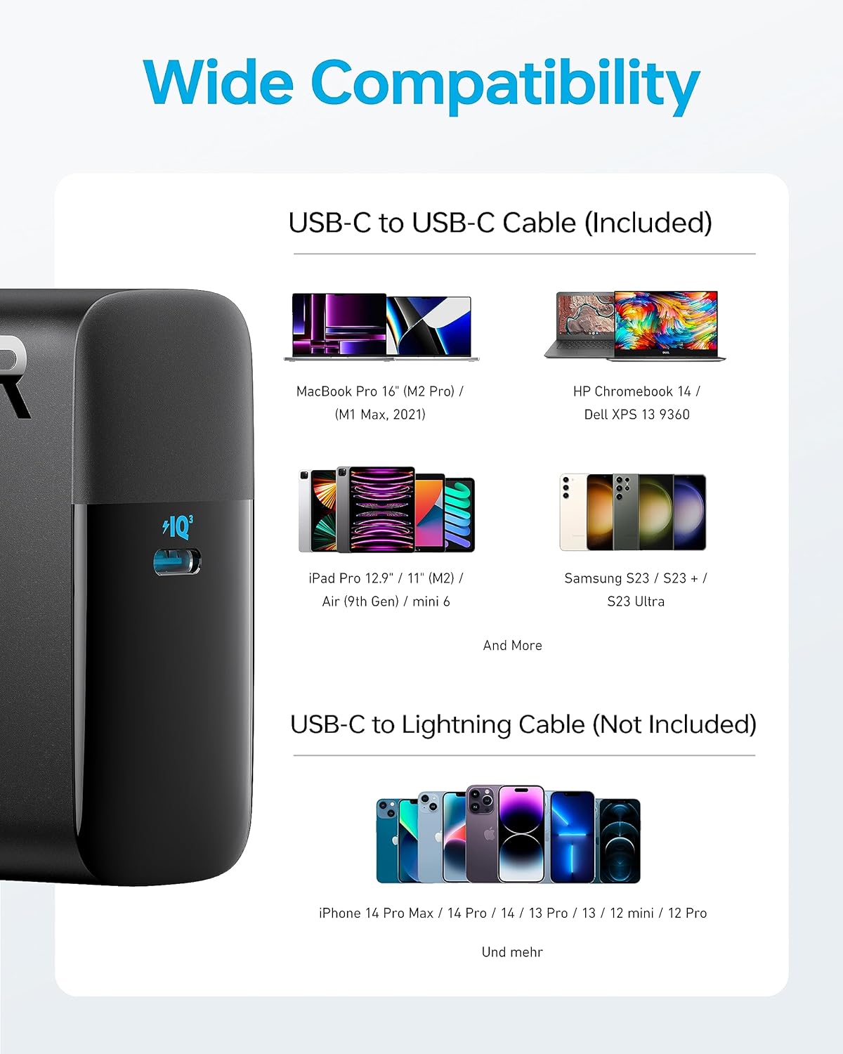 CHARGEUR RAPIDE USB-C 100W ANKER + CABLE USB-C 1.5M