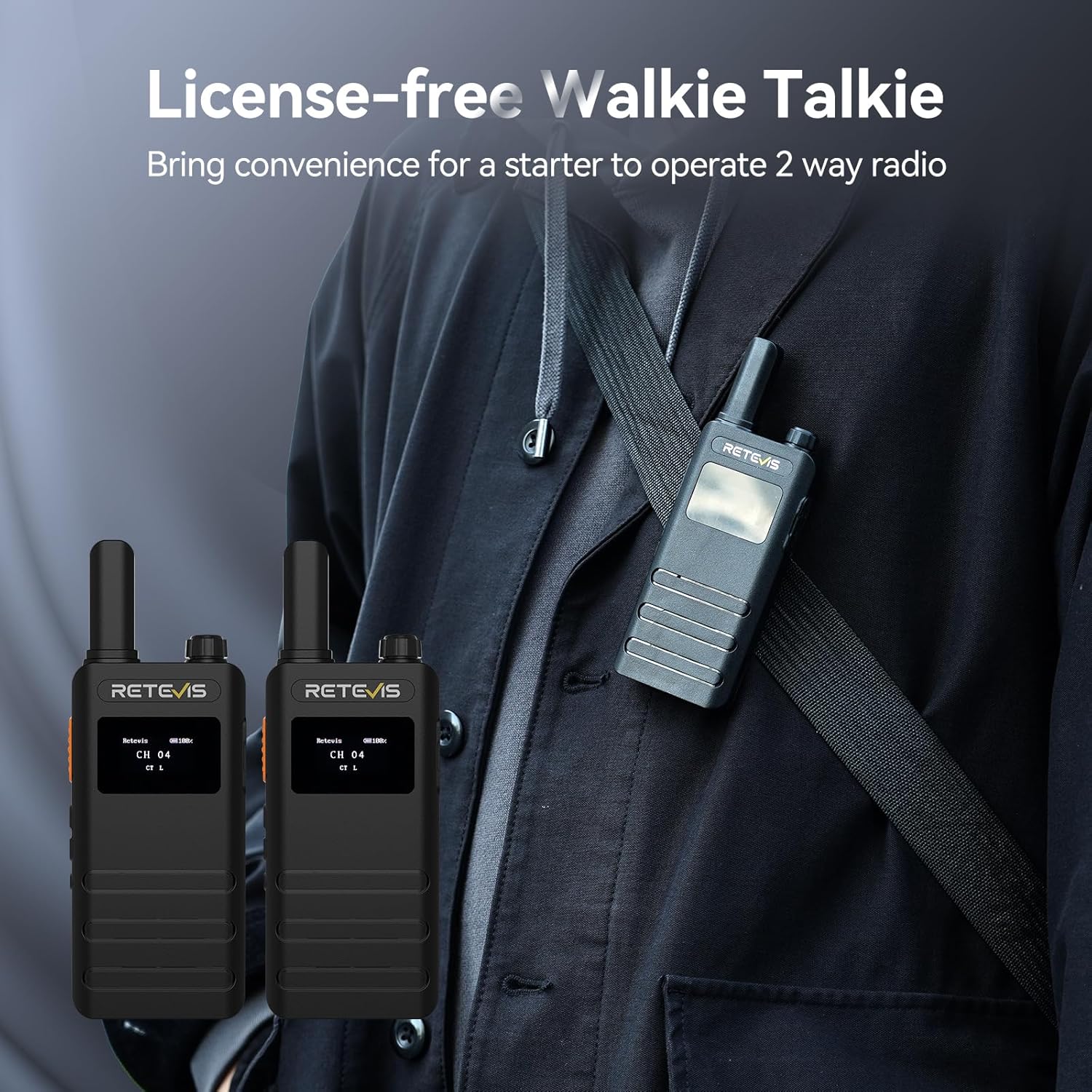 2x Talkies-walkies Professionnels Rechargeables ultra-mince PMR446 avec écran LCD