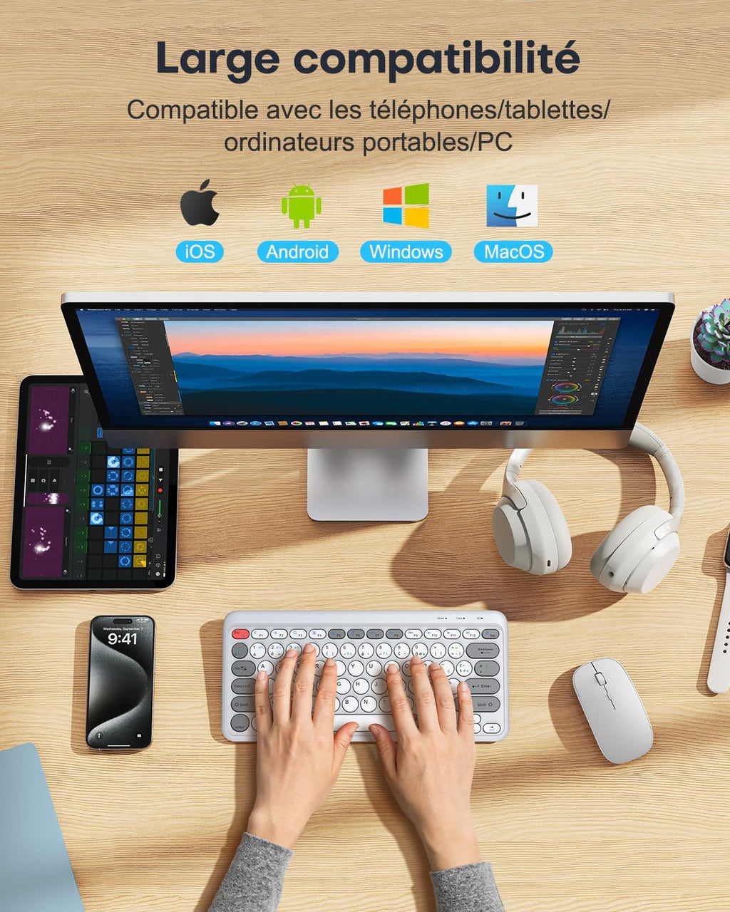 CLAVIER SANS FIL RECHARGEABLE AZERTY TECURS KB570 (BLANC)