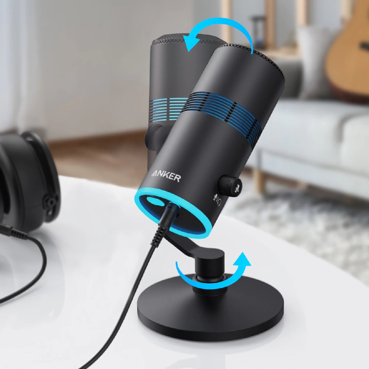 Anker PowerCast M300, Microphone USB pour PC/MAC Qualité Vocale en Streaming, Gaming, Twitch, Youtube, Sortie Casque, Contrôle du Gain et Mute, Compatible Plug-and-Play pour Appareils