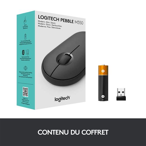 SOURIS SANS FIL 2.4GHZ ET BLUETOOTH LOGITECH PEBBLE M350 (NOIR)