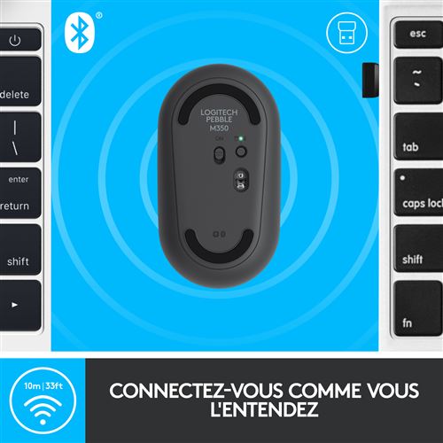 SOURIS SANS FIL 2.4GHZ ET BLUETOOTH LOGITECH PEBBLE M350 (NOIR)